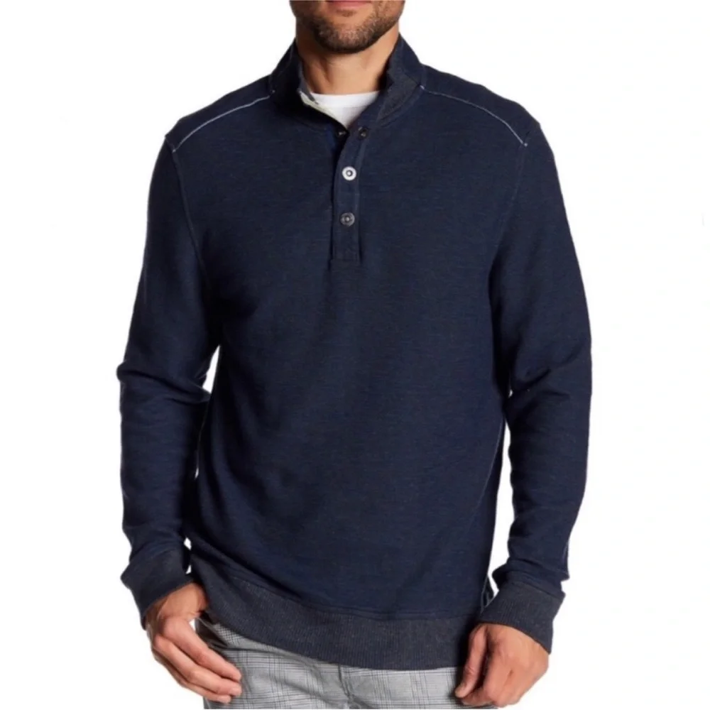 Seattle Seahawks Tommy Bahama NFL Mock Neck Henley Pullover XL Blue 100% Cotton